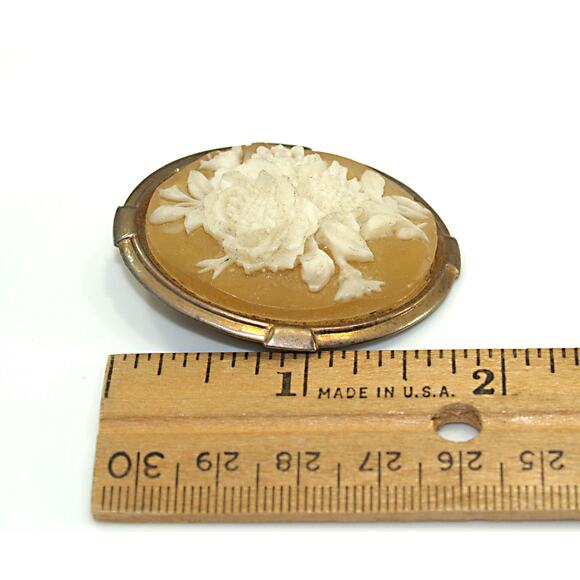 Vintage Floral Celluloid Scarf Clip, Cameo Style, 1940s Jewelry - Picture 6 of 10